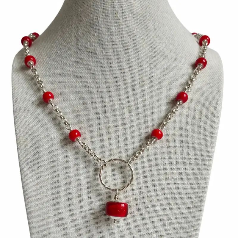 Zilveren boto ketting met ingi boka kralen met ring en hanger