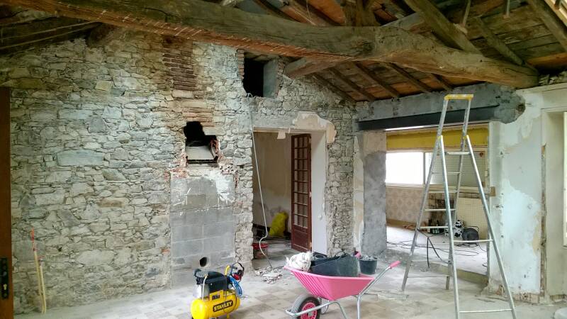 rénovation intérieure d'une maison en pierre en région nantaise, séjour avant