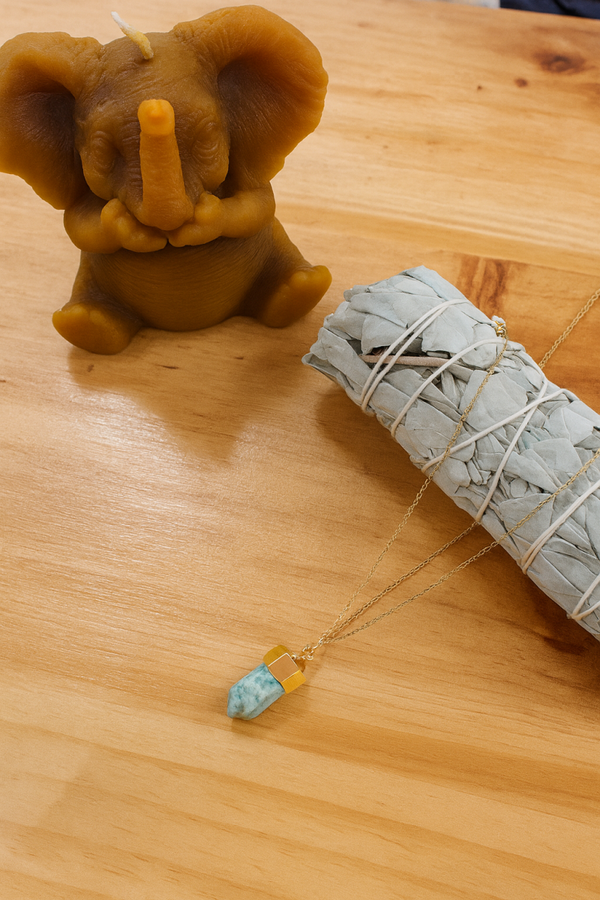 Collar péndulo Amazonita dorado