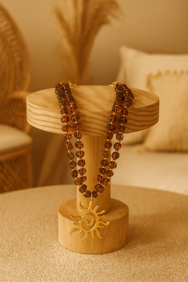 🌞Collar Sol y Resina Ámbar