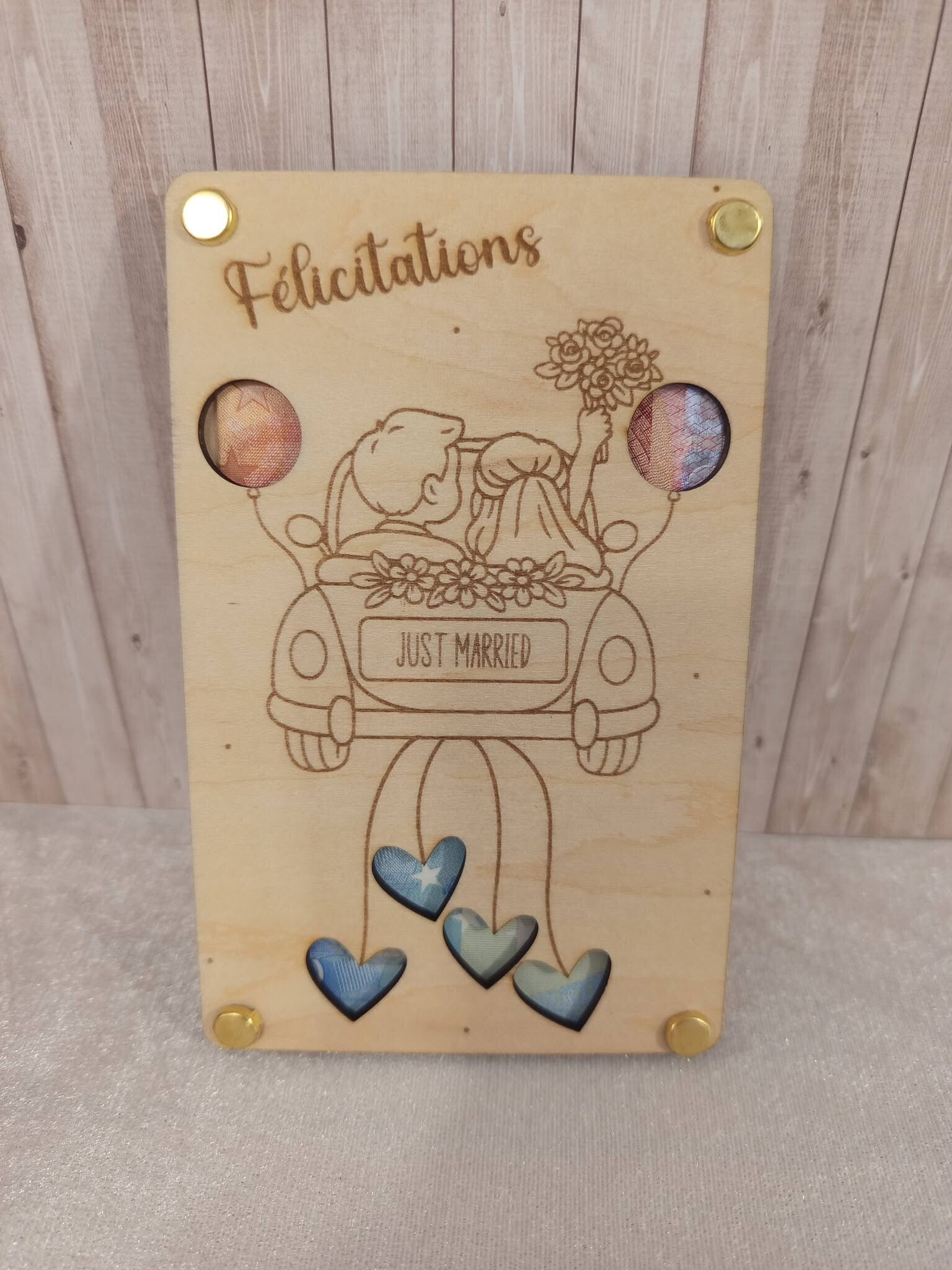 Carte en bois Félicitations Mariage