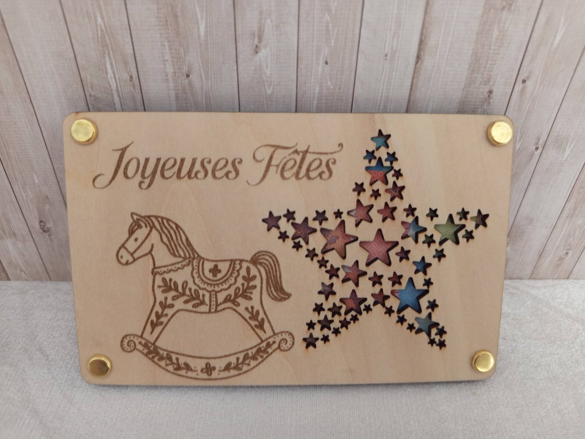 Carte en bois Joyeuses Fêtes