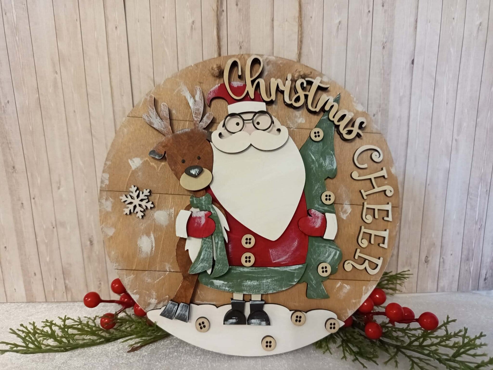 Décoration ronde Père Noël et Renne