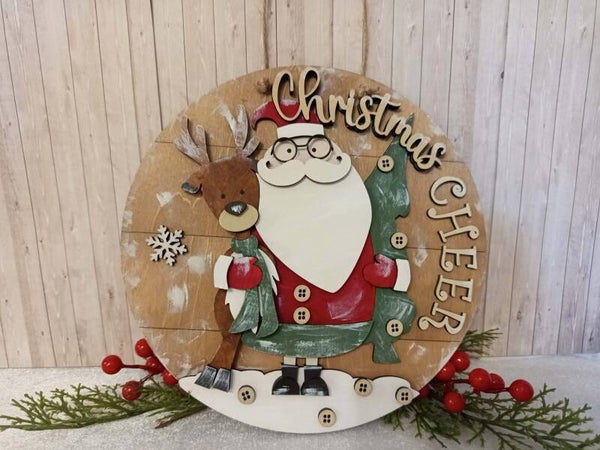 Décoration ronde Père Noël et Renne