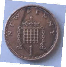 Queen Elizabeth II, DG Regina, 1971 , misprint surface back side has a difference in thickness , one new penny, Dia 2.03 th 0.15 cm