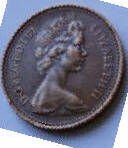 Queen Elizabeth II, DG Regina, 1971 , one new penny, Dia 2.03 th 0.15 cm