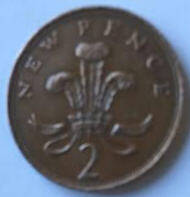 Queen Elizabeth II, DG Regina FD,  UK, 2 NEW PENCE 1975  , DIA 2.60   th 0.19 cm