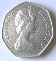 Queen Elizabeth II  , 50 new pence , 1976 ,  Dia 3.00 cm  th 0.25 cm