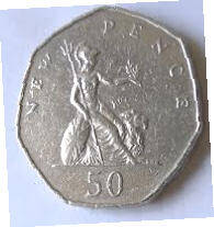 Queen Elizabeth II  , 50 new pence , 1976 ,  Dia 3.00 cm  th 0.25 cm