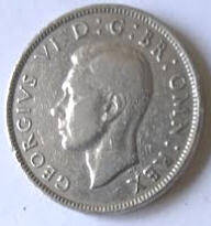 King Georgvs, 1948 , Two Shilling, Dia 2.84,  Th 0.22 cm