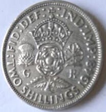 King Georgvs, 1948 , Two Shilling, Dia 2.84  ,  Th 0.22 cm