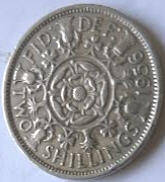 Queen Elizabeth II , 1956 , Two Shilling, Dia 2.84,  Th 0.21 cm