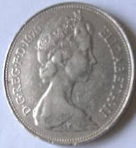 Queen Elizabeth II , 1970 , Ten New Pence - Large , Dia 2.85,  Th 0.21 cm