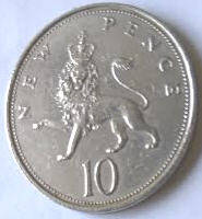 Queen Elizabeth II , 1970 , Ten New Pence - Large , Dia 2.85,  Th 0.21 cm