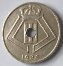 Belgium coin - 1938 , 25 C , Dia 1.62 Th 0.16 cm