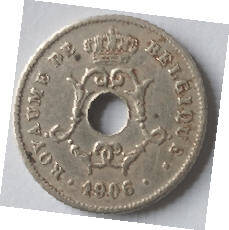 Belgium coin - 1906 , 10 Ces , Dia 2.20 Th 0.13 cm
