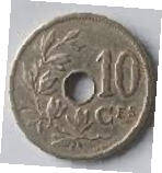 Belgium coin - 1906 , 10 Ces , Dia 2.20 Th 0.13 cm