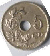 Belgium coin - 1925 , 5 Ces , Dia 1.41 Th 0.11 cm