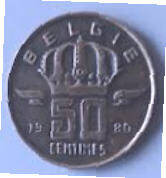 Belgie , 1980 , 50 centimes  brons , Dia 1.91 Th 0.14 cm