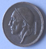 Belgie , 1954 , 20 centimes  brons , Dia 1.17 Th 0.11 cm