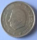 King Albert II , 1999 ,  50 Euro cent, Nordic gold Dia 2.43 Th 0.23 cm