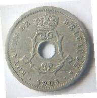 BL 23A- Belgique Royaume DE - 1903 , 5 Ces , Dia 075 Th 0.04 cm
