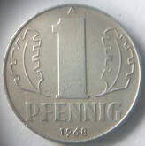 DDR 13 B-  1968 , 1 Pfenning, aluminium , DIa 0.60 , Th 0.09 CM