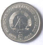 DDR 6 - Reissen . 1972 , 5 Mark, Dia 2.90 , Th 0.19 CM