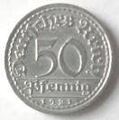 Deutschliches Reich , Gich Regen bringt gegen k . 1921 , 50 Pfennig , Dia 2.29 Th 0.11  CM