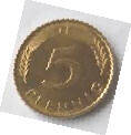 Bundes Republik . 1989 , 5  Pfennig , Dia 1.85 Th 0.17  CM
