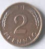 Bundes Republik ,  BRONZE ,. 1959 , 2  Pfennig , Dia 1.93 Th 0.15  CM