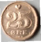 DM 12B . DANMARK - 1990 ,  25 ORE , Dia 1.75 Th 0.15 CM 