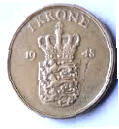 DM 2B .  DANMARK -  FREDERIK IX -  1948 , 1 KRONE , Dia 2.55 Th 0.17 CM 