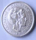 DM 3A . DANMARK - MARGRETHE II -1980 , 1  KRONE , Dia 2.54 Th 0.16 CM 