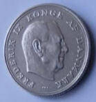 DM 4A . DANMARK - FREDERIK IX - 1965 , 1 KRONE , Dia 2.54 Th 0.18 CM 