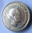 DM 5A . DANMARK - MARGRETHE II -1989 , 10  KRONE , Dia 2.33 Th 0.23 CM 