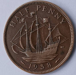 Georg IVS VI, 1938 , half penny , Dia 2.55 th 0,14 cm