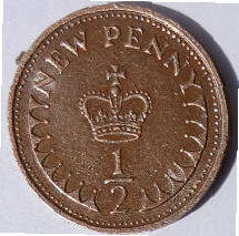 Queen Elizabeth II, 1971  ,new  half penny , Dia  1,1 th 0,11 cm
