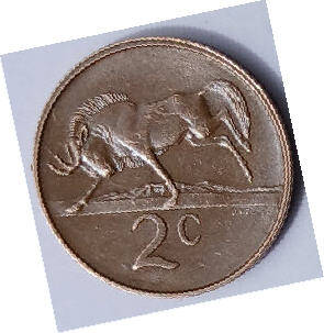 South Africa,, 1968  , 2 c , Dia  2.24th 0,14 cm