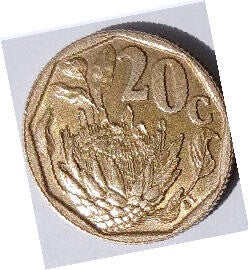 South Africa,, 1992  , 20 c , Dia  1.9 th 0,17cm