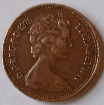 Queen Elizabeth II, DG Regina, 1978 , 2 New Pence, Dia 2.8 th 0.11 cm