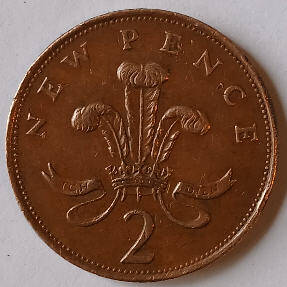 Queen Elizabeth II, DG Regina, 1978 , 2 New Pence, Dia 2.8 th 0.11 cm