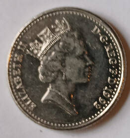 Queen Elizabeth II, DG Regina, 1992, without mintmark, , 10 Pence, small ,Dia 2.44 th 0.11 cm