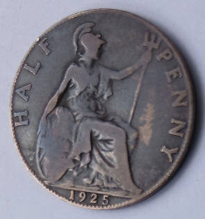 Georg V , 1925 , half penny , Dia 2.54 th 0,14 cm