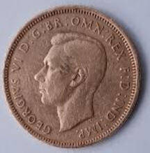 Georg IVS VI, 1943 , half penny , Dia 2.55 th 0,14 cm