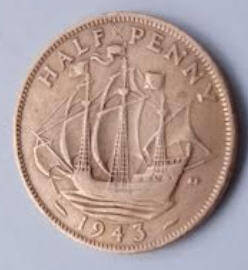 Georg IVS VI, 1943 , half penny , Dia 2.55 th 0,14 cm