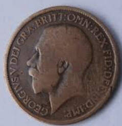 Georg V , 1917 , half penny , Dia 2.54 th 0,14 cm