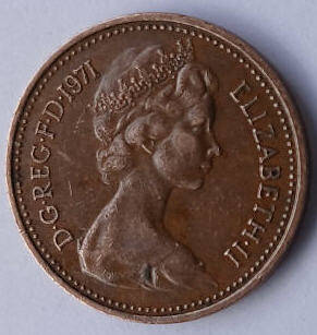 Queen Elizabeth II, ,1971,  new penny , Dia 2.03 1th 0.14 cm