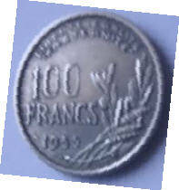 Republique Francais , 1955 , 100 Francs , Dia 2.40  Th 0.18 cm