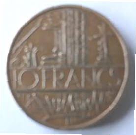 Republique Francais , 1972 Brons , 10 Francs , Dia 2.60  Th 0.24 cm